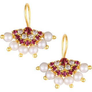 Vivastri Premium Gold Plated Alloy Pearl Cubic Zirconia Bugadi Earrings for Women  Girls - VIVA1029BUGADI-PINK - Earrings | Buy online on ZillyBuy