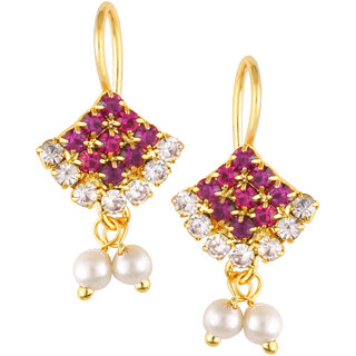 Vivastri Premium Gold Plated Alloy Pearl Cubic Zirconia Bugadi Earrings for Women  Girls - VIVA1030BUGADI-PINK - Earrings | Buy online on ZillyBuy
