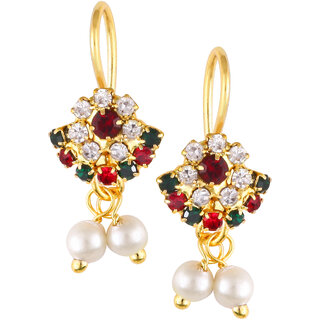 Vivastri Premium Gold Plated Alloy Pearl Cubic Zirconia Bugadi Earrings for Women  Girls - VIVA1031BUGADI-MULTI - Earrings | Buy online on ZillyBuy