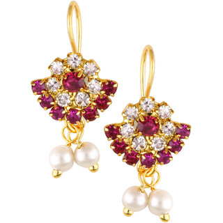 Vivastri Premium Gold Plated Alloy Pearl Cubic Zirconia Bugadi Earrings for Women  Girls - VIVA1031BUGADI-PINK - Earrings | Buy online on ZillyBuy
