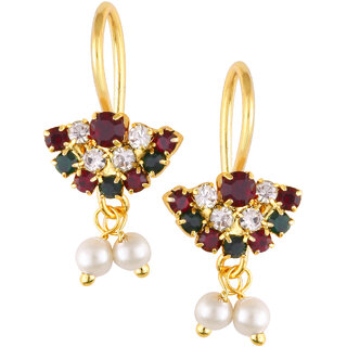 Vivastri Premium Gold Plated Alloy Pearl Cubic Zirconia Bugadi Earrings for Women  Girls - VIVA1032BUGADI-MULTI - Earrings | Buy online on ZillyBuy