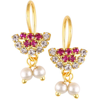 Vivastri Premium Gold Plated Alloy Pearl Cubic Zirconia Bugadi Earrings for Women  Girls - VIVA1032BUGADI-PINK - Earrings | Buy online on ZillyBuy