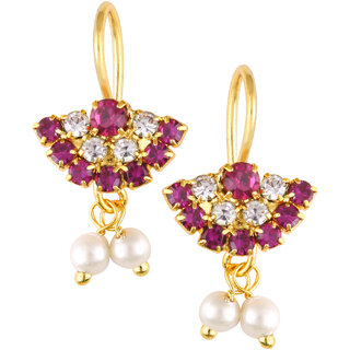Vivastri Premium Gold Plated Alloy Pearl Cubic Zirconia Bugadi Earrings for Women  Girls - VIVA1034BUGADI-PINK - Earrings | Buy online on ZillyBuy