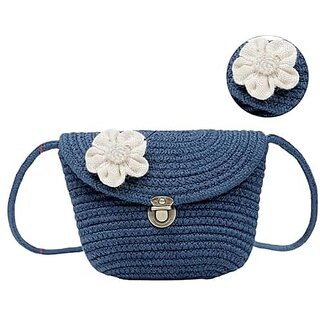 AURKA Women Handmade Crochet Sling Bag Knitted Crossbody Shoulder Purse With Floral Applique Small Lightweight Mini Handbag With Magnetic Lock for Daily and Casual Use (Blue) - Handbags | Buy online on ZillyBuy