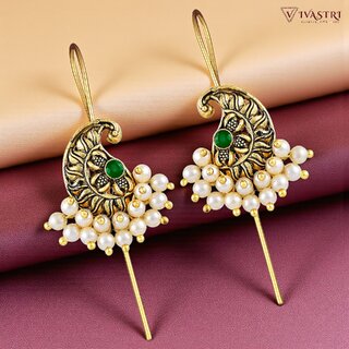 Vivastri Paisley Gold Plated Pearl Alloy Cuff Earrings for Women & Girls - VIVA2836ERG-GREEN - Earrings | Buy online on ZillyBuy