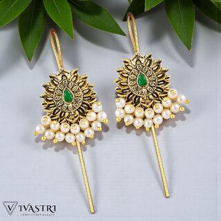 Vivastri Estonia Flower Gold Plated Alloy Cuff Earrings for Women & Girls - VIVA2837ERG-GREEN - Earrings | Buy online on ZillyBuy