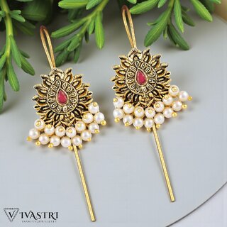 Vivastri Estonia Flower Gold Plated Pearl Alloy Cuff Earrings for Women & Girls - VIVA2837ERG-RED - Earrings | Buy online on ZillyBuy