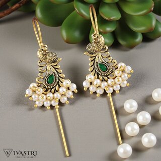 Vivastri Peacock Gold Plated Pearl Alloy Cuff Earrings for Women & Girls - VIVA2838ERG-GREEN - Earrings | Buy online on ZillyBuy