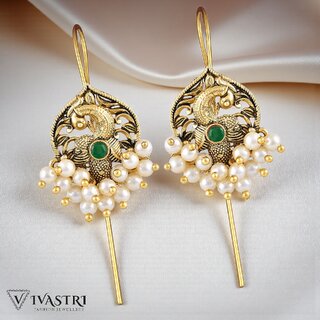 Vivastri Peacock Gold Plated Pearl Alloy Cuff Earrings for Women & Girls - VIVA2840ERG-GREEN - Earrings | Buy online on ZillyBuy