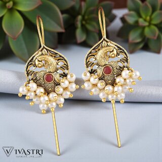 Vivastri Peacock Gold Plated Pearl Alloy Cuff Earrings for Women & Girls - VIVA2840ERG-RED - Earrings | Buy online on ZillyBuy