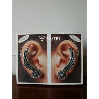 Vivastri Floral Leaf Oxidised Silver Alloy Cuff Earrings for Women & Girls-VIVA2800ERG - Earrings | Buy online on ZillyBuy