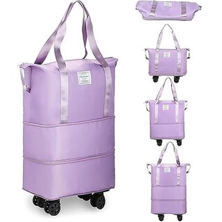 Convertible Travel Duffle Bag with Wheels Purple Waterproof Nylon Foldable Expandable Lightweight Detachable Wheels 50L Capacity peach