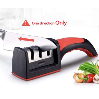Premium 3-Slot Knife Sharpener - Professional Grade Kitchen Tool for Precision Sharpening of All Knife Types with Ergonomic Handle and Safety Features