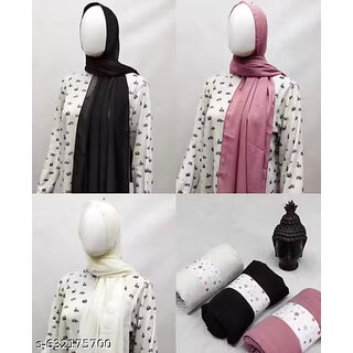 (Combination of 3) Everyday Elegance Hijab Combo (Black,White & Pink ) - Dupattas & Shawls | Buy online on ZillyBuy