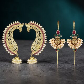 Vivastri Trendy Designer Gold Plated Alloy Cuff Earring Combo for Women & Girls -VIVA2950-2650ERG-MULTI - Earrings | Buy online on ZillyBuy