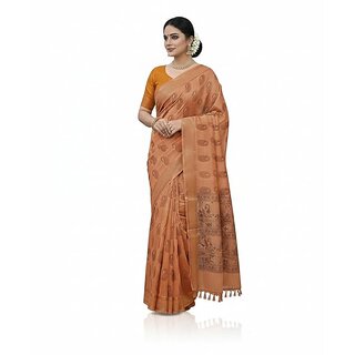 Fancy Linen Cotton Saree Mango Print Linen Saree Lightweight Casual Saree Office Wear Cotton Saree (Orange) - Sarees | Buy online on ZillyBuy