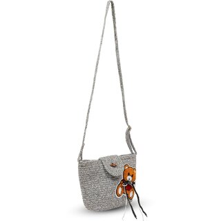 Ariya Kid's Sling Bag with Teddy Patch (4059 | Light Gray) PP & Cotton Blend, Handcrafted Lightweight Crossbody Bag for Girls, Stylish and Durable Purse for School, Travel & Daily Use - Handbags | Buy online on ZillyBuy