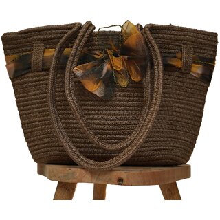 Ariya Women's Handbag with Decorative Sheer Bow (4071 | Brown) Handcrafted PP & Cotton Blend Shoulder Purse, Perfect for Ladies & Girls, Lightweight Tote Bag for Daily, Casual, Travel - Handbags | Buy online on ZillyBuy