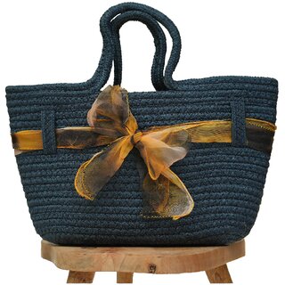 Ariya Women's Handbag with Decorative Sheer Bow (4071 | Navy Blue) Handcrafted PP & Cotton Blend Shoulder Purse, Perfect for Ladies & Girls, Lightweight Tote Bag for Daily, Casual, Travel - Handbags | Buy online on ZillyBuy