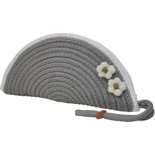 ARIYA Stylish Unique Handmade Grey & White Line (PP & Cotton Blend) Clutch Bag with 2 Flower, Perfect for Parties, Weddings & Everyday Outings - Handbags | Buy online on ZillyBuy