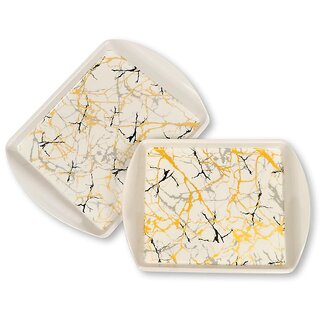 Ariya Pure Melamine Rectangular Handy Tray Set of 2 (Goldstone) | Durable, Break Resistant & Dishwasher Safe | Elegant Serving Trays for Tea, Snacks, Drinks & Everyday Use at Home & Parties