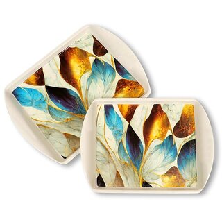 Ariya Pure Melamine Rectangular Handy Tray Set of 2 (Royal Petals) | Durable, Break Resistant & Dishwasher Safe | Elegant Serving Trays for Tea, Snacks, Drinks & Everyday Use at Home & Parties