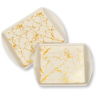 Ariya Pure Melamine Rectangular Handy Tray Set of 2 (Golden Veins) | Durable, Break Resistant & Dishwasher Safe | Elegant Serving Trays for Tea, Snacks, Drinks & Everyday Use at Home & Parties