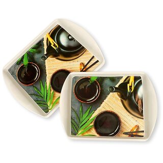 Ariya Pure Melamine Rectangular Handy Tray Set of 2 (Zen Brew) | Durable, Break Resistant & Dishwasher Safe | Elegant Serving Trays for Tea, Snacks, Drinks & Everyday Use at Home & Parties