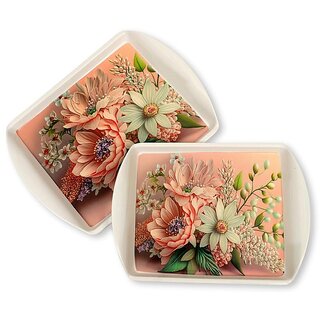 Ariya Pure Melamine Rectangular Handy Tray Set of 2 (Blossom Grace) | Durable, Break Resistant & Dishwasher Safe | Elegant Serving Trays for Tea, Snacks, Drinks & Everyday Use at Home & Parties