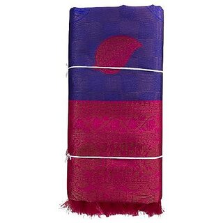 Womens English Color Saree Soft Silk Blend with Square Weave  Leaf Motif Butta Lightweight Pastel Silk Saree with Tassels and paisley design Contrast Border Silk Sare (Violet with Rani Pink) - Sarees | Buy online on ZillyBuy