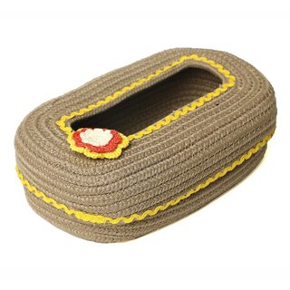 Ariya Cotton Blend Oval Tissue Box Holder | Beige with Yellow Lace & Flower | 3 x 11.7 inch | Holds 100 Pulls, Handcrafted for Home, Office, Car, Desk, Dining & Living Room Decor - Home Improvement | Buy online on ZillyBuy