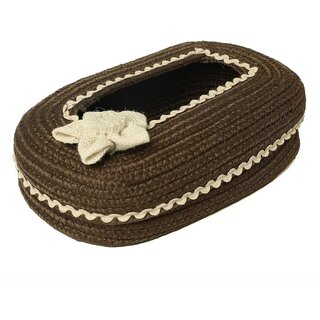 Ariya Cotton Blend Oval Tissue Box Holder | Brown with White Lace & Flower | 3 x 11.7 inch | Holds 100 Pulls, Handcrafted for Home, Office, Car, Desk, Dining & Living Room Decor - Home Improvement | Buy online on ZillyBuy