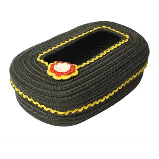 Ariya Cotton Blend Oval Tissue Box Holder | Dark Grey with Yellow Lace & Flower | 3 x 11.7 inch | Holds 100 Pulls, Handcrafted for Home, Office, Car, Desk, Dining & Living Room Decor - Home Improvement | Buy online on ZillyBuy