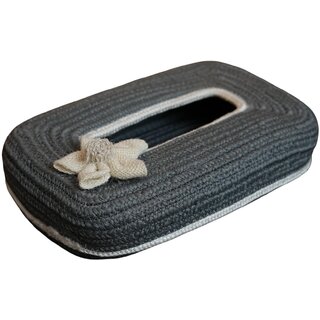 Ariya Cotton Blend Rectangle Tissue Box Holder | Grey with White Line & Flower | 3 x 11.7 inch | Holds 100 Pulls, Handcrafted for Home, Office, Car, Desk, Dining & Living Room Decor - Home Improvement | Buy online on ZillyBuy