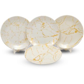 Ariya 10.5 Inches Melamine Dinner Plate Set of 4 (White-Gold) Microwave & Dishwasher Safe Dinnerware, Round Full Serving Plate Set for Snacks, Breakfast, Lunch, Dinner, Break Resistant, All Occasions