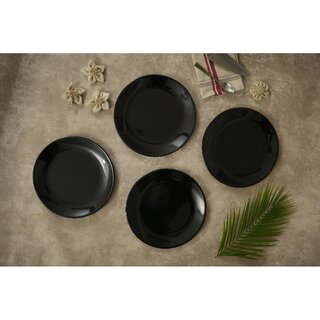 ARIYA 10.5 Inches Melamine Dinner Plate Set of 4 (Black) Microwave  Dishwasher Safe Dinnerware, Round Full Serving Plate Set for Snacks, Breakfast, Lunch, Dinner, Break Resistant, All Occasions
