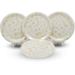 Ariya Melamine 12-Inch Dinner Plates Set of 4 (Golden Blossom) | Durable & Break-Resistant | Microwave & Dishwasher Safe | Reusable Serving Plates for Snacks, Breakfast, Lunch & Dinner for Hotel