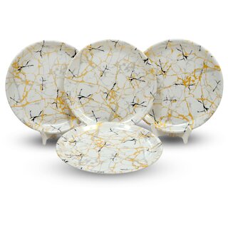 Ariya Melamine 12-Inch Dinner Plates Set of 4 (Royal Gold) | Durable & Break-Resistant | Microwave & Dishwasher Safe | Reusable Serving Plates for Snacks, Breakfast, Lunch & Dinner for Hotel
