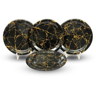 Ariya 11 Inches Melamine Dinner Plate Set | Set of 4 | Midnight Gold | Microwave & Dishwasher Safe Dinnerware | Full Serving Plate Set for Snacks, Breakfast, Lunch & Dinner | Kitchen Essentials