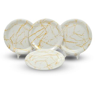 Ariya 11 Inches Melamine Dinner Plate Set | Set of 4 | Golden Grace | Microwave & Dishwasher Safe Dinnerware | Full Serving Plate Set for Snacks, Breakfast, Lunch, Dinner | for All Occasions