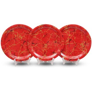 Ariya 11-Inch Melamine Dinner Plate Pack of 3 (Scarlet Gold Marble) | Full Serving Plates for Lunch, Dinner, Snacks | Unbreakable, BPA-Free, Microwave & Dishwasher Safe Tableware for Home & Kitchen