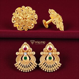 Vivastri Premium Gold Plated Alloy Stud Earrings Combo for Women & Girls Pack of 2 - Earrings | Buy online on ZillyBuy