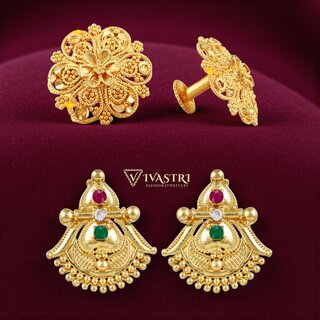Vivastri Premium Gold Plated Alloy Stud Earrings Combo for Women & Girls Pack of 2 - Earrings | Buy online on ZillyBuy