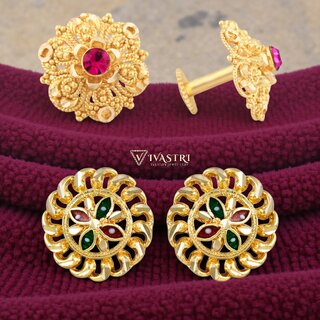 Vivastri Premium Gold Plated Alloy Stud Earrings Combo for Women & Girls Pack of 2 - Earrings | Buy online on ZillyBuy