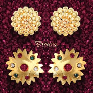 Vivastri Premium Gold Plated Alloy Stud Earrings Combo for Women & Girls Pack of 2 - Earrings | Buy online on ZillyBuy