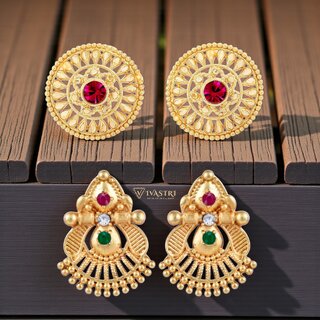 Vivastri Premium Gold Plated Alloy Stud Earrings Combo for Women & Girls Pack of 2 - Earrings | Buy online on ZillyBuy