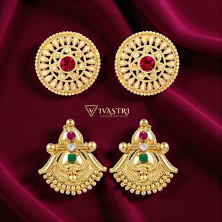 Vivastri Premium Gold Plated Alloy Stud Earrings Combo for Women & Girls Pack of 2 - Earrings | Buy online on ZillyBuy