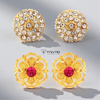 Vivastri Premium Gold Plated Alloy Stud Earrings Combo for Women & Girls Pack of 2 - Earrings | Buy online on ZillyBuy