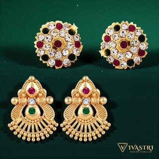 Vivastri Premium Gold Plated Alloy Stud Earrings Combo for Women & Girls Pack of 2 - Earrings | Buy online on ZillyBuy