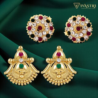 Vivastri Premium Gold Plated Alloy Stud Earrings Combo for Women & Girls Pack of 2 - Earrings | Buy online on ZillyBuy
